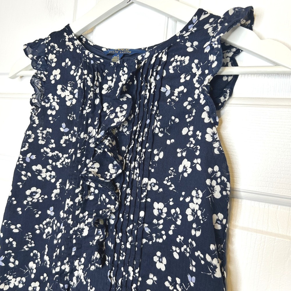 Polo Ralph Lauren Girls Cotton Dobby Floral Ruffle Dress Size 8 - Picture 2 of 5